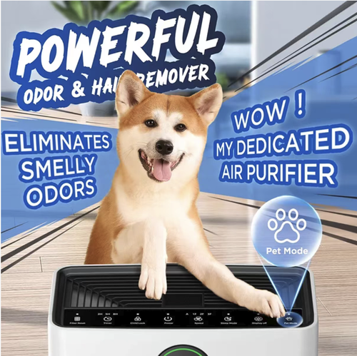 Home pet air purifier, specially designed for pet-owning families. It efficiently absorbs pet dander and hair, and is equipped with a dual filtration system to remove odors and allergens. With intelligent digital display and multiple adjustment settings, it is quiet and low-noise. It is the ultimate air purification device for pet-owning families to get rid of pet dander odors. Make pet-owning life more refreshing and comfortable