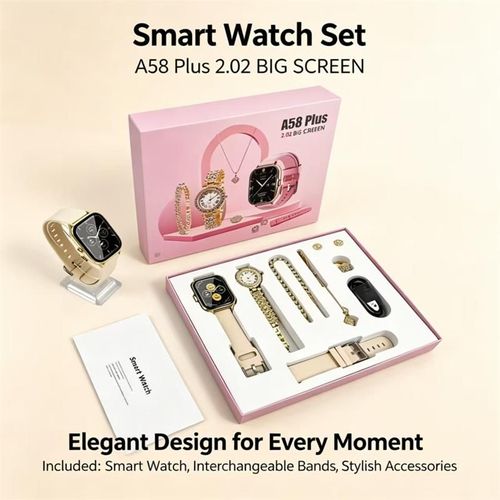 Smart Watch And Quartz Wristwatch Jewelry Set With Full Fitness Tracking Smartwatch Fashionable Quartz Watch And Complete Jewelry Accessories Including Necklace Earrings Ring And Bracelet Versatile Combo Ideal For Daily Wear And Gifting Suitable For Work Commuting Parties And Dates Combining Practicality And Fashion Unlock Multiple Needs At Once A Surprise Set With Great Value And Excellent All-Round Cost Performance