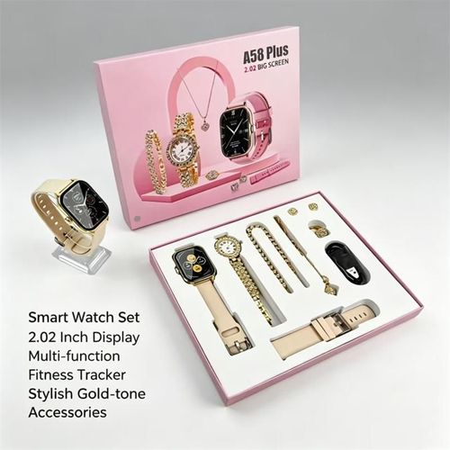 Smart Watch And Quartz Wristwatch Jewelry Set With Full Fitness Tracking Smartwatch Fashionable Quartz Watch And Complete Jewelry Accessories Including Necklace Earrings Ring And Bracelet Versatile Combo Ideal For Daily Wear And Gifting Suitable For Work Commuting Parties And Dates Combining Practicality And Fashion Unlock Multiple Needs At Once A Surprise Set With Great Value And Excellent All-Round Cost Performance