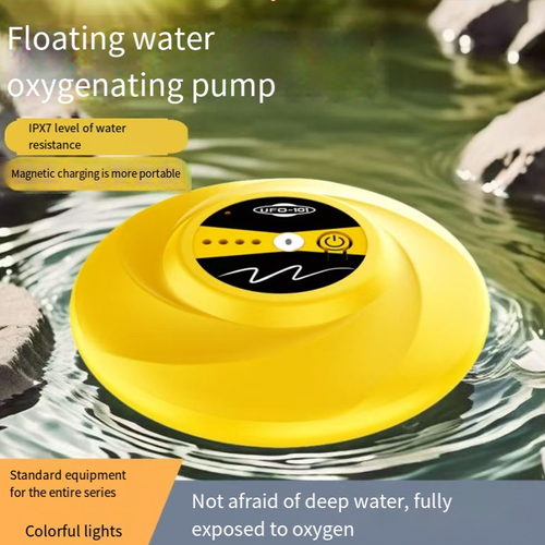 Floating water-resistant charging oxygen pump. It can be directly used for outdoor fishing while floating on the water surface. It is splash-proof and water-resistant. The charging design is portable and can provide stable oxygen supply even in power-off situations. It supports oxygen volume adjustment and can also be used for emergency oxygen supply in home fish tanks. It is a practical equipment for fishing and fish breeding.