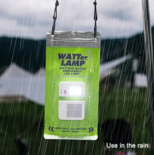 Portable saltwater-powered emergency light. No batteries required. Just add saltwater and the LED light bulb will light up. Safe, environmentally friendly, and emission-free. Compact and portable, it can be hung. Waterproof and durable. Suitable for outdoor camping and power outage emergency situations. It provides reliable lighting in critical moments. It can handle unexpected power outages and situations without electricity in the outdoors with ease.