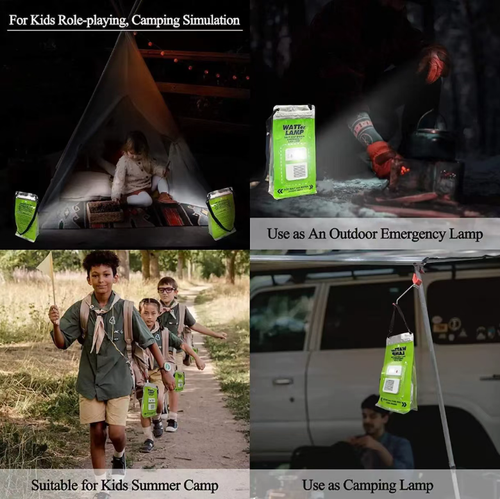 Portable saltwater-powered emergency light. No batteries required. Just add saltwater and the LED light bulb will light up. Safe, environmentally friendly, and emission-free. Compact and portable, it can be hung. Waterproof and durable. Suitable for outdoor camping and power outage emergency situations. It provides reliable lighting in critical moments. It can handle unexpected power outages and situations without electricity in the outdoors with ease.