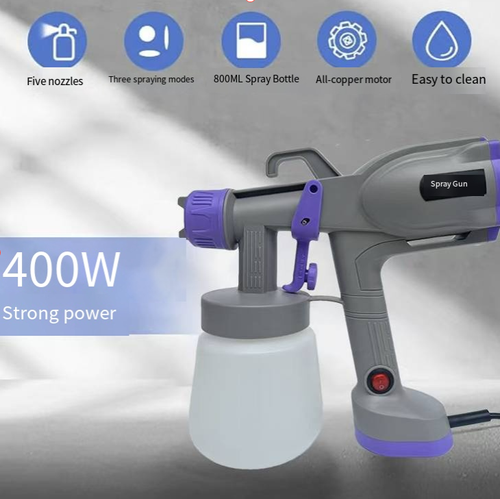 This plug-in electric spray gun is equipped with 5 adjustable nozzles, suitable for various paints and scenarios. It has powerful power and uniform atomization, ensuring efficient spraying and reducing brush marks. The ergonomic grip is comfortable to hold, and it can be disassembled for easy cleaning. It is a practical spray painting tool for home decoration and DIY. It can easily achieve professional-level spraying effects.