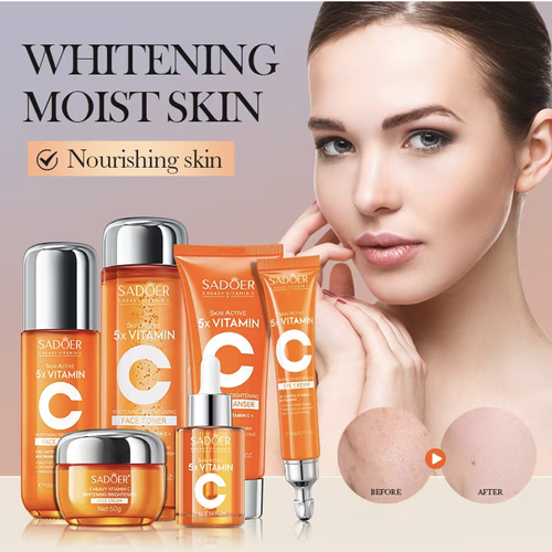 The Five-Dimensional C Brightening Skin Care Set includes six items: facial cleanser, water, essence, lotion, cream, and eye cream. It uses a highly active vitamin C formula to improve dullness, brighten the skin tone, and provide both moisturizing and repair benefits. The texture is refreshing and easily absorbed. The gift box is beautifully designed and suitable for both personal use and as a gift.