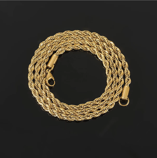 Hip-hop style stainless steel twisted rope chain, available in 3-10mm multiple sizes. 24K color-protective electroplating prevents color fading. The three-dimensional weaving texture gives a street style feel. It can be used as both a necklace and a bracelet. It is sturdy, durable and not prone to allergies. It is a versatile trendy accessory for creating personalized outfits. It is a must-have for trendy people in their daily wear.