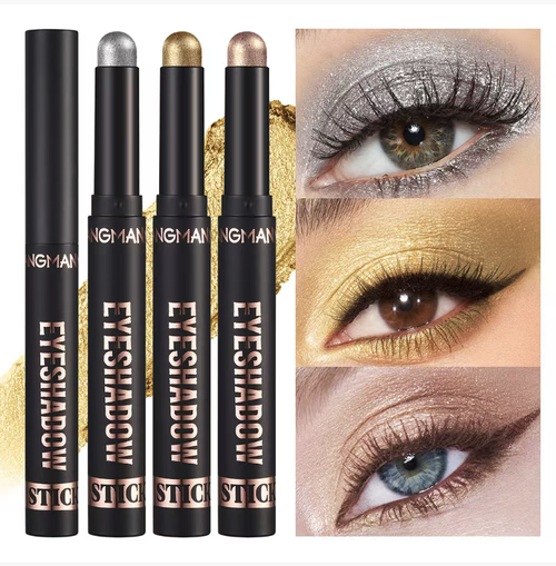 Waterproof eyeshadow stick set, available in multiple colors, featuring both matte and shimmer finishes. The texture is smooth and easy to apply, providing waterproof and sweat-resistant properties without smudging. It doesn't flake or clump. Ideal for beginners. It can also be used as a brow pencil or contouring brush, allowing for the creation of various eye makeup looks. Say goodbye to the hassle of repeated coloring.