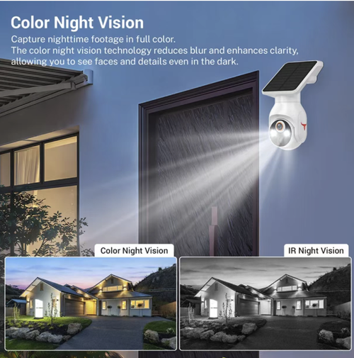 Solar-powered outdoor surveillance camera, no need for power connection or wiring. High-definition night vision combined with full-color display, two-way video intercom for remote communication. IP6 waterproof and dustproof, capable of coping with complex outdoor environments. Motion detection alarm, allowing you to be informed immediately and handle emergencies with ease. It is an all-weather security guardian for your home.