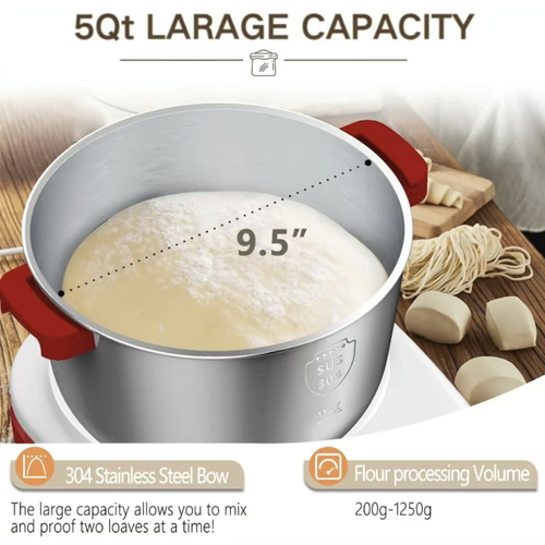 This fully automatic dough mixer integrates dough kneading and constant temperature standing functions. It supports multiple speed adjustment modes and can easily knead hard dough. The 304 stainless steel bowl is safe, durable and easy to clean. Adopting convenient one-key operation, it is an ideal helper for homemade pasta. Suitable for cooking lovers and baking enthusiasts, it effectively improves food making efficiency.