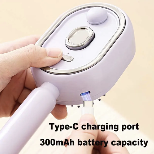Multi-functional electric spray hairbrush, storing and atomizing essential oils for hair care. The airbag-shaped soft teeth gently detangle hair without damaging strands. It also provides simultaneous scalp massage. Compact and rechargeable body, easy to create a voluminous hairstyle. Suitable for both dry and wet hair. Ideal for daily hair care at home or for on-the-go styling. It is a must-have small appliance for hair care.