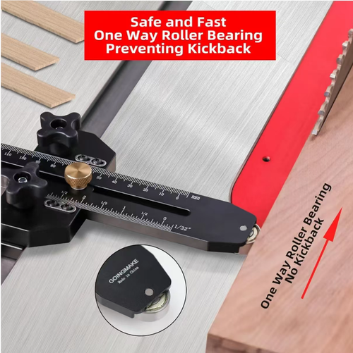 Aluminum alloy roller-type cutting limit support with metric and imperial dual-scale ruler. Roller can be smoothly adjusted. Multiple knobs for locking and no movement. Oxidized anti-rust body is sturdy and durable. Compatible with table saws and upside-down saws. Precise positioning for sheet cutting. Efficient and worry-free for batch woodworking processing. Effectively reduces cutting errors and improves the regularity of the finished products.