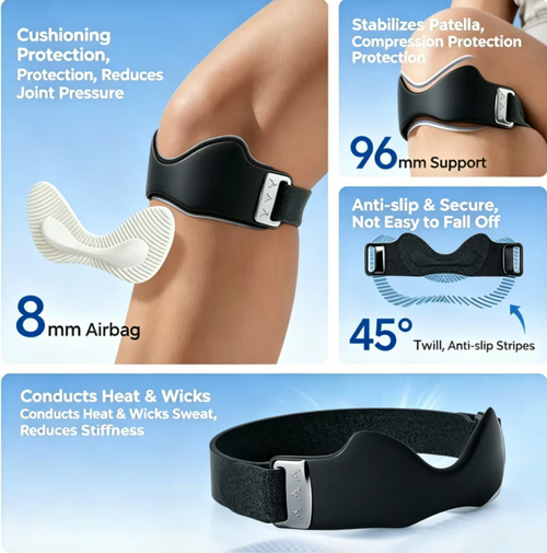 Order today and you will receive 2 pairs of adjustable silicone patellar fixation belts. They feature a wing-shaped support design, providing a firm fixation for the patella and effectively buffering the impact during joint movement. They are lightweight and not hot, suitable for sports such as running, badminton, and cycling. They can relieve knee fatigue and pain, are convenient to carry and easy to clean, making them an ideal knee brace for people who stand for long periods during exercise.