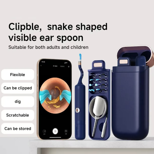 Visualizing Hummingbird Ear Cleaning Device. High-definition camera allows you to clearly see the ear canal in real time. Equipped with a soft ear-digging head and cleaning forceps. Comes with a layered and sealed storage box. The device is divided into sections for adult and child accessories, preventing dust and easy to carry. It can be used directly by connecting to a mobile phone. Safely removes earwax. Suitable for all family members' ear care at home or when going out.