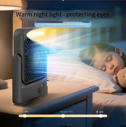 Magnetic portable charging fan. The body can be rotated at multiple angles. It comes with a long strip of soft light for illumination. The digital display screen shows the remaining battery power in real time. It has multiple silent air delivery modes. The large-capacity battery provides long-lasting power. It supports USB reverse charging. It is suitable for camping, fishing, home use, street vending, and is usable both indoors and outdoors.