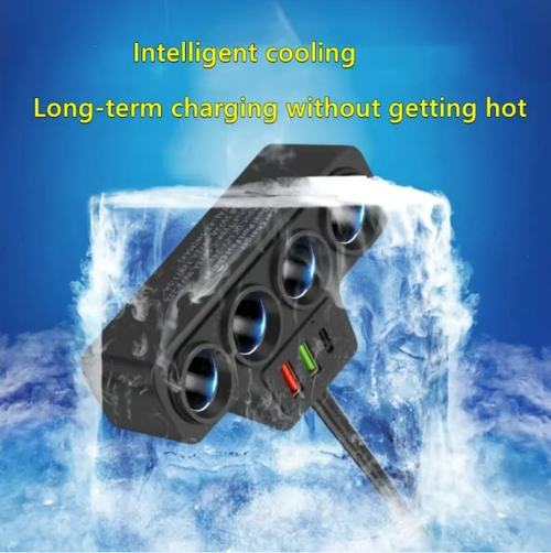 The 120W one-vehicle-to-four-vehicles car cigarette lighter expansion device features 4 independent cigarette light sockets combined with 3 PD QC fast charging ports. It is compatible with 12-24V vehicles. It has multiple safety protections for stable voltage output. The long cable can be placed separately and is flexible. It can simultaneously power car electrical appliances and multiple mobile phones. It is a must-have for self-driving and freight transportation.