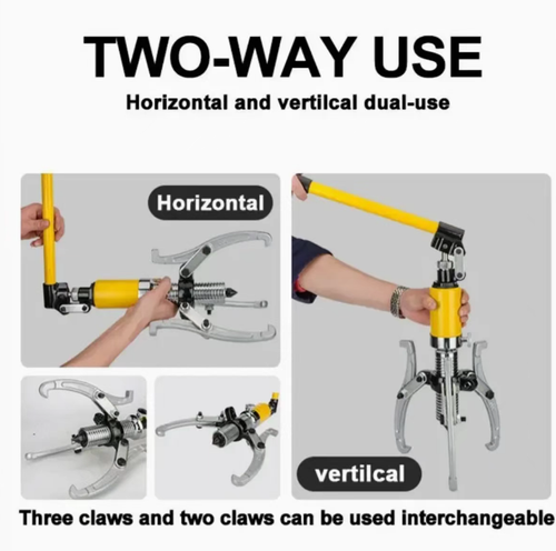 15T integrated hydraulic puller, capable of switching between two-jaw and three-jaw configurations. It has a 15-ton hydraulic output power, facilitating the disassembly of bearing, gear and pulley. The thickened alloy steel jaws are less prone to deformation. A spare sealing ring is provided to prevent oil leakage. The complete set comes with a portable toolbox, suitable for automotive repair, machine tool repair and agricultural machinery repair.