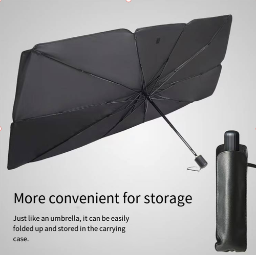 Large car front sunshade, size 125×65cm. Thick silver adhesive with strong reflective and heat-insulating properties, blocking ultraviolet rays and protecting the interior. The umbrella-style can be opened and folded with one button. No need for suction cups. It is small and compact, taking up little space. Suitable for small cars. Ideal for cooling and shading when parked outdoors, and also practical for blocking sunlight during the day in the car for a rest.