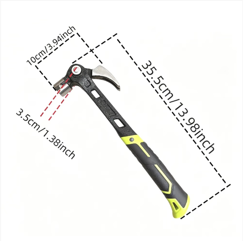 High-carbon steel adjustable-angle claw hammer with hardened hammerhead for impact resistance. The claw can rotate to adapt to narrow spaces for driving nails. The double-color anti-slip and shock-absorbing handle is easy to hold and does not slip off, featuring functions of striking, driving nails, and prying. Suitable for use in woodworking, home assembly, outdoor maintenance, etc. It is sturdy, durable, and easy to store.