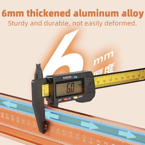 6mm thickened aluminum alloy cross support ruler, with precise 90-degree right-angle positioning. It enables woodworkers to perform cutting operations without the need for marking lines. The fixture securely fixes the board without any displacement, and is compatible with edge trimming machines and cutting machines. The cutting is straight and error-free. It is specially designed for home decoration board cutting and cabinet manufacturing. It is sturdy, durable, and easy to store.