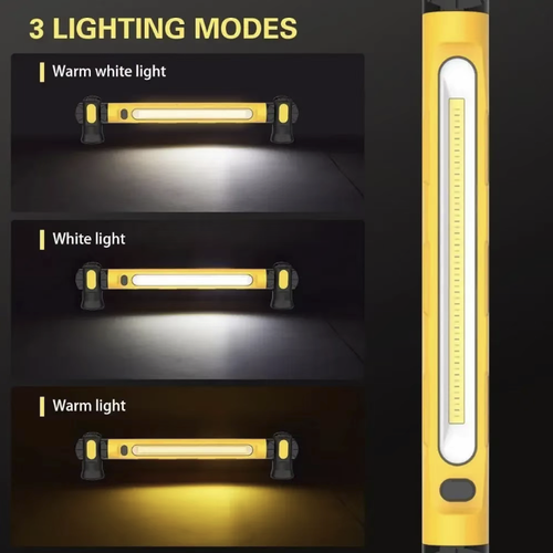 USB charging electromagnetic maintenance work lamp, with multiple brightness adjustment levels, strong magnetic adsorption + hook dual fixation to free up both hands. 5200mAh battery for long-lasting power, supports reverse emergency charging for mobile phones, and the casing is shock-resistant and dust-proof. Ideal for auto repair maintenance, home power outages, and outdoor driving emergency preparedness.