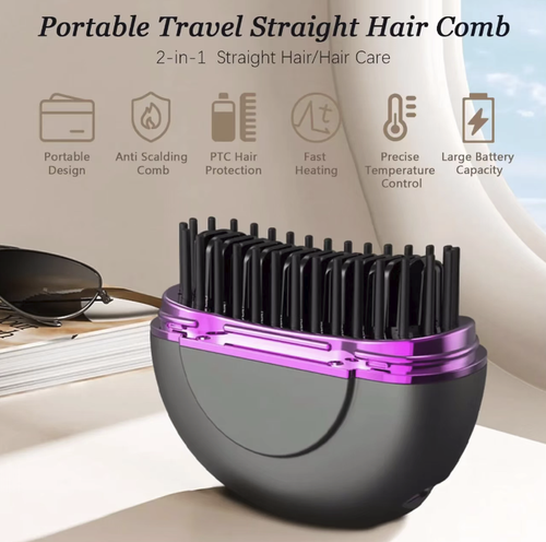 Wireless charging mini straightening comb, with flip-top portable storage design, constant temperature control without damaging hair strands. It can straighten and smooth unruly hair, and also create a man's beard style. Multiple temperature settings are available. The compact design is easy to carry, with long-lasting battery life. Suitable for home or travel use to style hair at any time. Universal styling hair comb for both men and women.