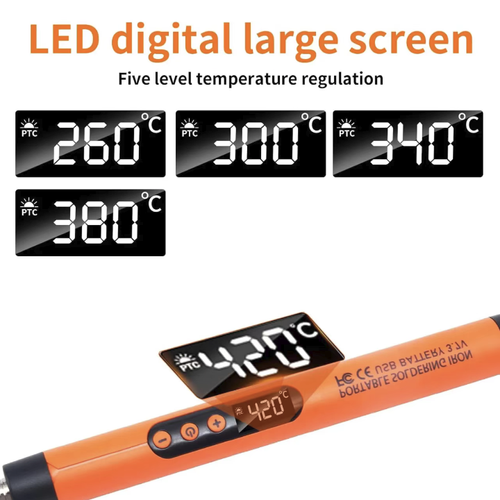 USB charging wireless digital soldering iron, with adjustable temperature, stable and constant temperature, and rapid heating. Wireless design is portable and unrestricted, with built-in sleep mode and anti-dry-burn protection. The complete set comes with soldering wires, rosin, and other consumables. It is packaged in a storage box for easy portability and is very useful for home digital circuit repair and welding.