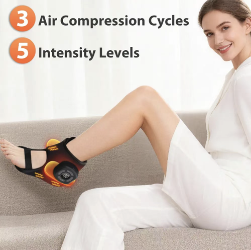 Order today and you will receive 2 vibrating heating airbag foot massage devices to promote blood circulation. They are suitable for the ankles and come with 4 levels of air pressure massage and 3 levels of heat therapy modes. The elastic straps can be adjusted to different sizes. They support wireless USB charging and are lightweight and easy to store. They are only used as daily relaxation and care tools to help relieve muscle soreness and discomfort in the limbs.