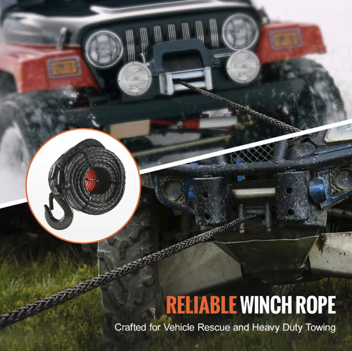 12 strands of high molecular polyethylene winch rope, with a specification of 10mm × 28m, suitable for electric winches of off-road vehicles. The rope is lightweight and flexible, resistant to moisture and not prone to rust. It is equipped with metal hooks and comes with a protective sleeve. Compared to traditional steel cables, it is safer and is suitable for rescue and towing operations when off-road vehicles get stuck. It is a common accessory for off-road travel.