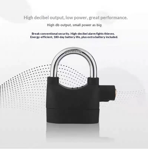 U-shaped vibration alarm lock, with thickened metal lock frame. It triggers a high-decibel alarm upon being tampered with or shaken. It can be opened with a mechanical key. It is suitable for outdoor use and is suitable for protecting electric vehicles, motorcycles, gateways, and storage cabinets. It belongs to an auxiliary security device and can serve as a warning and deterrent. It is recommended to be used in conjunction with other anti-theft methods.