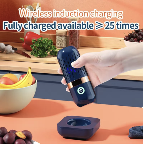 Wireless capsule fruit and vegetable cleaning purifier, supports wireless charging, and the waterproof body can work directly in water. One-click start, suitable for soaking and purifying fruits, vegetables, and meat ingredients. Compact in size, easy to store and carry. It is a food auxiliary purification device and cannot replace water rinsing. When using, avoid dry burning. Suitable for daily use in family kitchens.