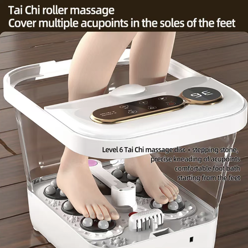 Fully automatic heated massage foot bath tub, equipped with a digital control panel, supports water temperature adjustment for constant temperature and insulation. It has multiple sets of foot bottom massage rollers, combined with a sealed and insulated cover. There is a drainage port on the side for easy cleaning. Suitable for relaxing feet before bedtime at home. When using, follow the water level requirements. Do not dry burn. Empty and dry thoroughly after use.