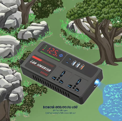 This vehicle-mounted inverter can directly supply power through the cigarette lighter, with voltage display. It is equipped with an AC socket and multiple USB interfaces. It has multiple protective functions and is suitable for powering small electrical appliances in self-driving vehicles. Do not overload it. For high-power loads, it is recommended to start the vehicle. Do not block the heat dissipation opening and avoid water ingress.