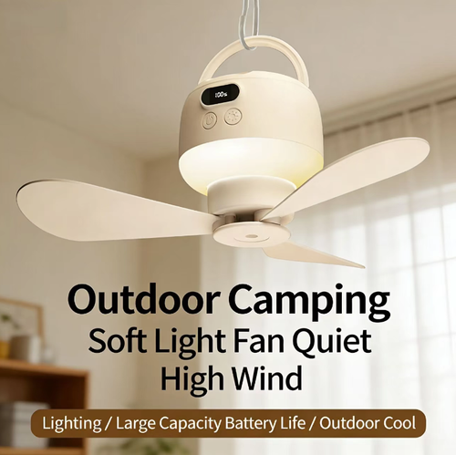USB portable remote-controlled ceiling fan, with five speed settings for wind and three for lighting. It supports intelligent timing. The fan and night light can be used independently. It comes with a hanging hook and is suitable for use in dormitories and camping tents. The remote control can be used for remote operation. The hanging must be firmly fixed, kept away from water sources, and do not touch the rotating fan blades. It is only used for local auxiliary ventilation.