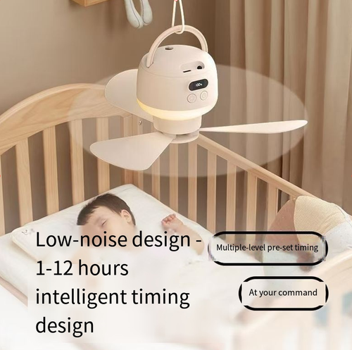 USB portable remote-controlled ceiling fan, with five speed settings for wind and three for lighting. It supports intelligent timing. The fan and night light can be used independently. It comes with a hanging hook and is suitable for use in dormitories and camping tents. The remote control can be used for remote operation. The hanging must be firmly fixed, kept away from water sources, and do not touch the rotating fan blades. It is only used for local auxiliary ventilation.