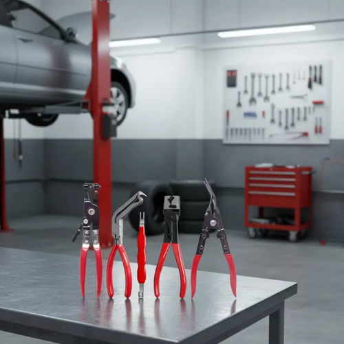A 5-piece set of auto repair pipe clamping tools, paired with a portable storage bag. Multiple pipe clamps and snap pliers are combined. They are used for disassembling and assembling car water pipes, oil pipes and hose clamps. Suitable for operations in cramped engine compartments. Do not use with violence. It cannot be used as a crowbar. After use, clean and dry the tools and store them properly. Replace damaged tools in time.