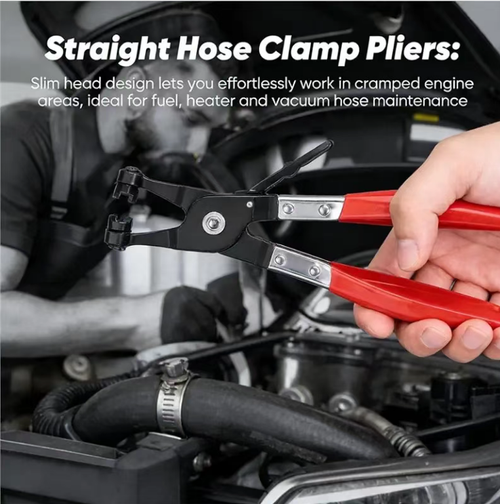 A 5-piece set of auto repair pipe clamping tools, paired with a portable storage bag. Multiple pipe clamps and snap pliers are combined. They are used for disassembling and assembling car water pipes, oil pipes and hose clamps. Suitable for operations in cramped engine compartments. Do not use with violence. It cannot be used as a crowbar. After use, clean and dry the tools and store them properly. Replace damaged tools in time.