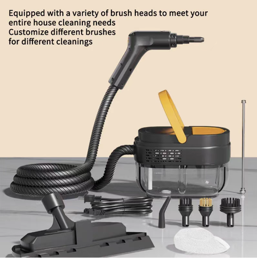 Multifunctional small steam cleaning machine, equipped with a complete set of cleaning accessories, compatible with power supplies of European, American and British standards. High-temperature steam softens oil stains and dirt, capable of cleaning areas such as range hoods, air conditioners, and kitchen and bathroom tiles. Avoid direct exposure of steam to the human body. After use, cool down and drain the remaining water to prevent scalding from high temperature.