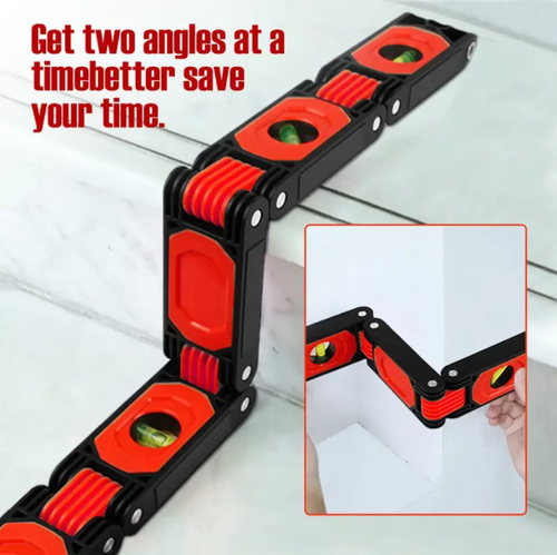 Multi-functional folding level ruler, adjustable in multiple angles, suitable for decoration, carpentry, and installation and leveling of air conditioning brackets. Multi-section hinge structure, capable of measuring at corner irregular positions. It can be unfolded for use and is compact and portable when folded. Equipped with a level bubble, the observation is intuitive. Easy to store. Suitable for on-site construction and DIY measurement tasks at home.