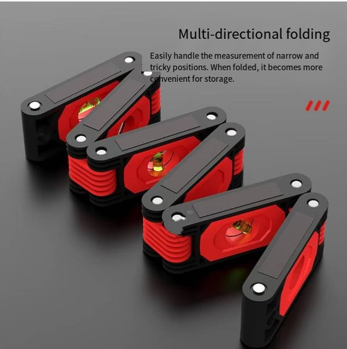 Multi-functional folding level ruler, adjustable in multiple angles, suitable for decoration, carpentry, and installation and leveling of air conditioning brackets. Multi-section hinge structure, capable of measuring at corner irregular positions. It can be unfolded for use and is compact and portable when folded. Equipped with a level bubble, the observation is intuitive. Easy to store. Suitable for on-site construction and DIY measurement tasks at home.