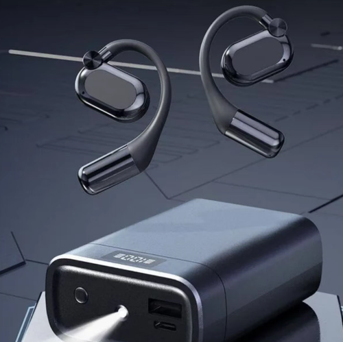 Over-ear open-type Bluetooth headphones, with non-inferior ear hooks design, allowing for the preservation of ambient sounds. Equipped with a digital display and large-capacity charging case, which can also serve as an emergency power bank. Bluetooth connection, supporting call cuts and song skips. The open design may cause sound leakage. The wearing experience varies from person to person. Suitable for sports, commuting, and office scenarios.