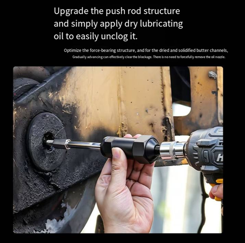 Butter Lip unclogging tool, available in both long and short versions, comes with M6 and M8 conversion adapters, is used to clear dry and clogged butter valves and restore the oil injection channels. It features a mechanical push-pull structure and can be reused. Suitable for auto repair and maintenance of construction machinery. For severely rusted or deformed butter valves, it is recommended to replace directly. When operating, avoid using brute force to turn.