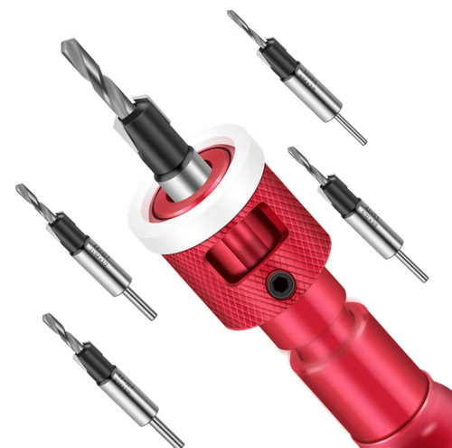 Woodworking countersink drill bit set, equipped with an aluminum alloy adjustable stopper. It can complete both drilling and countersunk conical holes in one operation. Multiple specifications of drill bits are paired with a toolbox, a wrench and spare washers, ensuring uniform depth of countersink holes. It is suitable for various types of wood and is a practical auxiliary tool for woodworking workers in their daily work.
