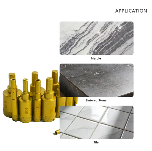 12-piece brazed diamond hole punch set, compatible with electric drills, used for drilling holes in tiles, granite slabs, marble, and glass, suitable for dry drilling. Multiple hole diameters are available with a storage toolbox. For hard and brittle materials, it is recommended to feed at a low speed and steadily. It is suitable for home decoration stone hole drilling construction. It is a practical tool for drilling holes in hard and brittle materials.