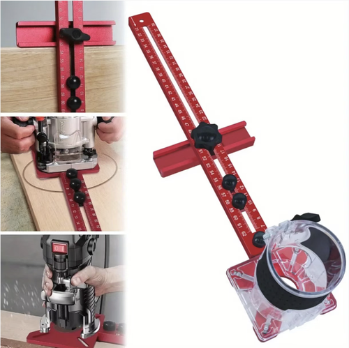 This woodworking circular milling positioning support is compatible with edge trimming machines, chisel machines, and hole drilling machines. The aluminum alloy material has clear markings, and the knob can adjust the processing radius. The locking mechanism is stable and does not shift easily. The base sliding groove facilitates equipment installation and is suitable for woodworking workshops and DIY projects. Before processing, be sure to lock the knob and secure the workpiece.