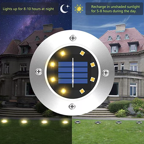 If you place an order today, you will receive a total of 12 solar stainless steel underground lights. The solar panels store electricity during the day and automatically turn on when light is detected. The stainless steel lamp body is equipped with a grounding socket base, eliminating the need for wiring and making it easy to install in lawn and garden areas. Whether for the renovation of private courtyards or for enhancing outdoor landscaping, it is an ideal choice.
