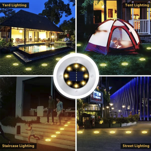 If you place an order today, you will receive a total of 12 solar stainless steel underground lights. The solar panels store electricity during the day and automatically turn on when light is detected. The stainless steel lamp body is equipped with a grounding socket base, eliminating the need for wiring and making it easy to install in lawn and garden areas. Whether for the renovation of private courtyards or for enhancing outdoor landscaping, it is an ideal choice.