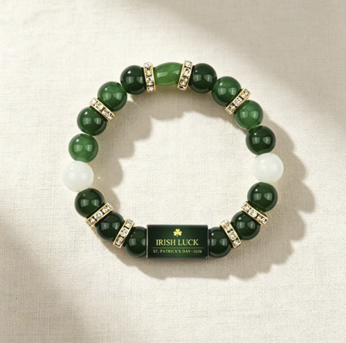 Order today and you will receive 2 green tiger-eye bracelets. They feature an elastic string design for easy wearing. The bracelet is composed of green and white round beads interlocked with diamonds, and is adorned with a decorative panel in the center, creating a festive atmosphere. It is recommended to remove it when taking a bath or swimming. They are suitable for wearing at parties and can also be given as small gifts during festivals.