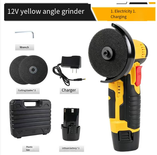 3-inch lithium battery mini angle grinder kit, with handheld wireless design, can be used for cutting, polishing, rust removal, and tile grouting. It comes with a battery, charger, cutting disc, wrench, and storage toolbox. The body is small and convenient for operations in narrow spaces. The battery is a consumable part. Please make sure to install a protective cover, take proper precautions, store it in a dry place, and it is suitable for home DIY.