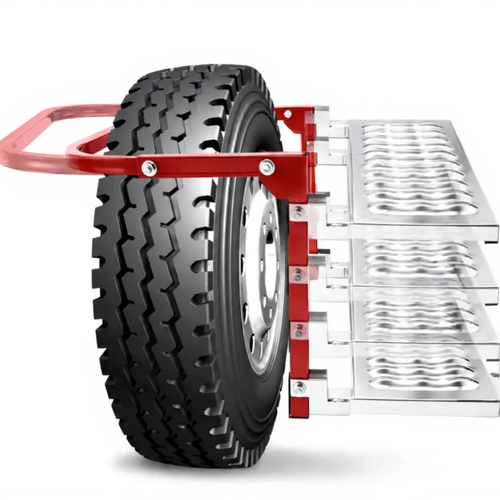 Car tire step foot pedal, by mounting the tire, it enables temporary elevation. It is suitable for SUVs and trucks. The metal frame is combined with anti-slip pedals. It has multiple adjustment levels and supports folding for storage, making it convenient to carry with the vehicle. Before using, it is necessary to confirm that the buckle is securely fastened. It is not allowed to exceed the load capacity and jumping or stepping on it is prohibited.