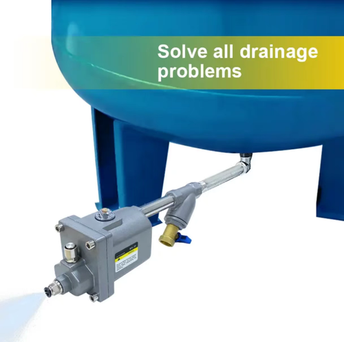 This pneumatic automatic drain device is designed to be compatible with the air compressor storage tank. It is driven by air pressure and does not require electricity connection. It automatically removes condensate water, reducing the need for manual operation. The metal casing is pressure-resistant and durable. It is equipped with a front filter to prevent impurities and reduce valve core jamming. It is suitable for various compressed air systems.