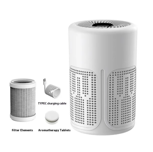 Round cylinder style household air purifier, equipped with filters and negative ion modules, circulates indoor air, reducing the smell of smoke, food and pet odors. It has multiple speed settings that can be adjusted, and operates with low noise. It can only alleviate the odor and requires regular replacement of the filters. It cannot block the air inlet and outlet and is suitable for small spaces such as bedrooms and living rooms.
